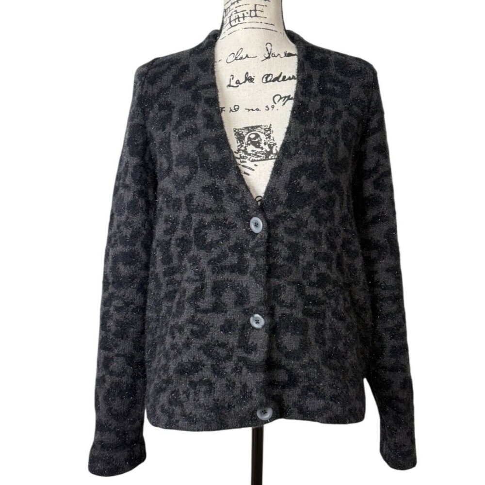 Lululemon Jacquard Cardigan Knit Leopard Graphite Grey Black Merino Wool XS - Picture 2 of 11